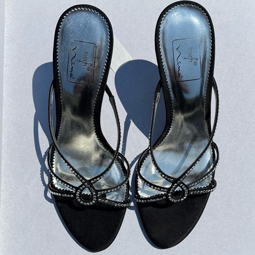 The Touch of Nina Black & Crystal Strappy Formal Evening Wedding Pumps Sandals